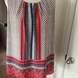 Rose + Olive Sleeveless Blouse reds, blues, pinks